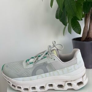 On Cloudmonster Men Size 10.5 Aloe Green White Running shoes